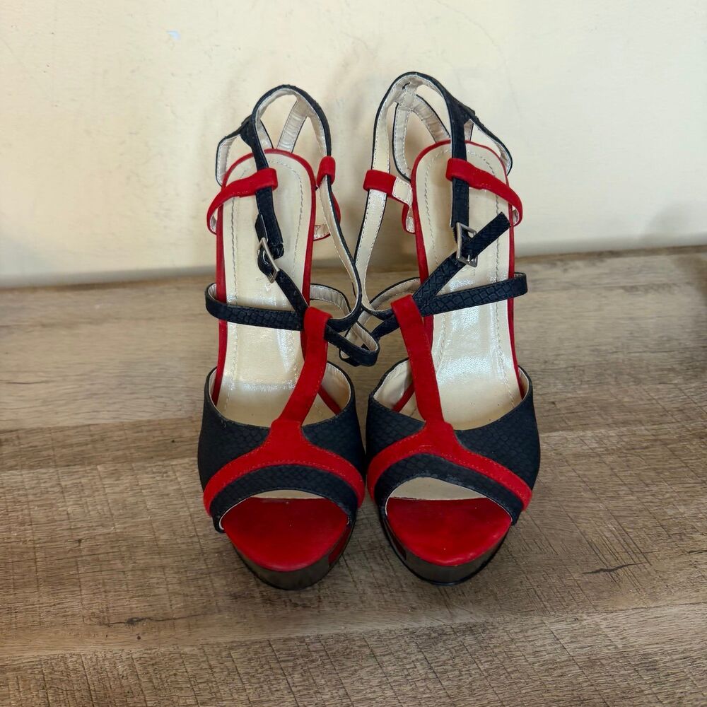 Liliana strappy platform stiletto high heels size 10 red black shoes - Picture 6 of 9